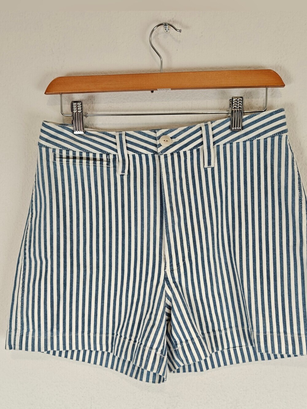 Madewell Emmett Railroad Stripe Shorts NWOT Blue & White High-Rise Summer 27